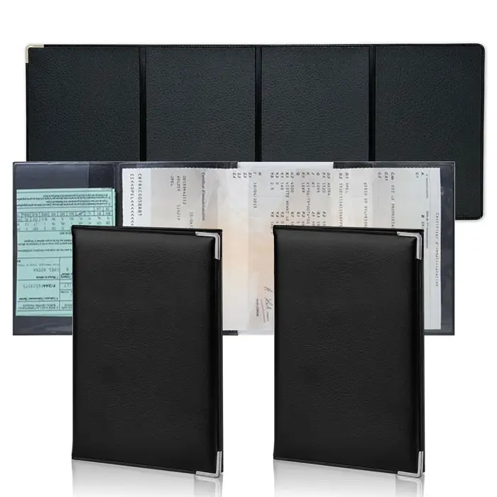 Porte-cartes gris à 4 volets en simili cuir