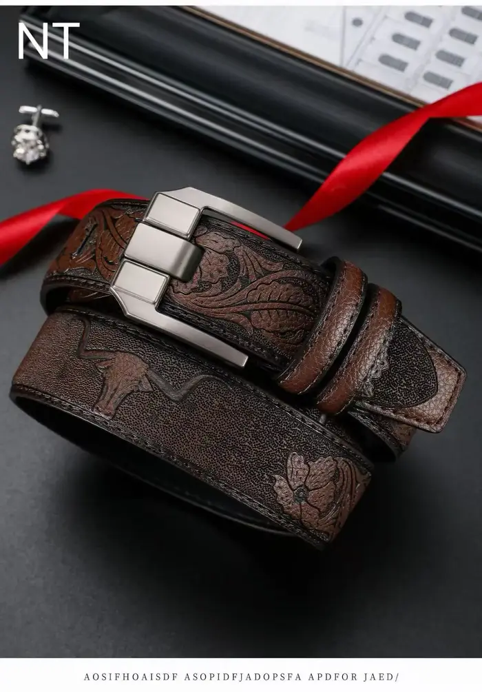 Ceinture vintage haut de gamme pour homme - ceintures en cuir noir et marron avec motifs sculptés exquis