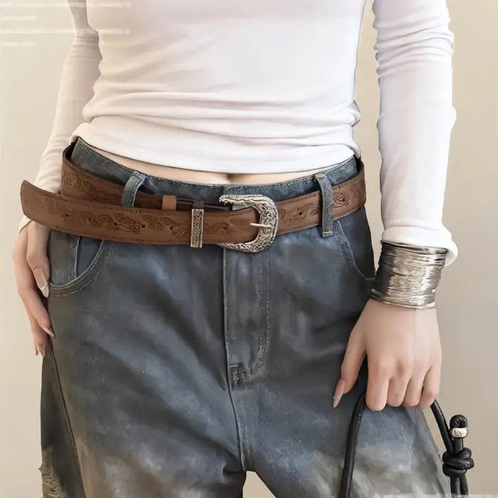 Ceinture rétro marron à boucle