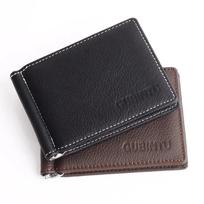 GUBINTU Portable Mini hommes en cuir véritable pince à billets portefeuille avec poche pour monnaie petite carte