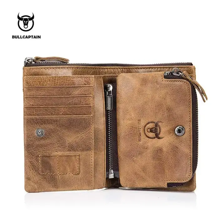 BULLCAPTAIN portefeuille en cuir véritable pour hommes sac à main court petit