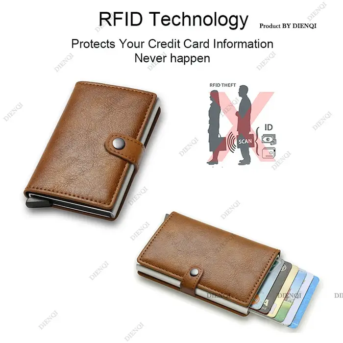 Portefeuille porte-cartes en fibre de carbone pour homme, RFID intelligent, fin, minimaliste, avec système pop-up, petit portefeuille noir en métal