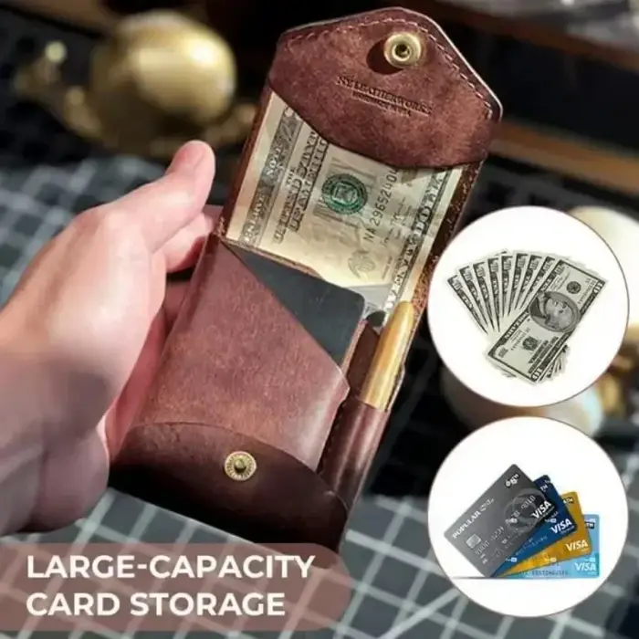 Portefeuille Compact multifonctionnel en cuir fait à la main