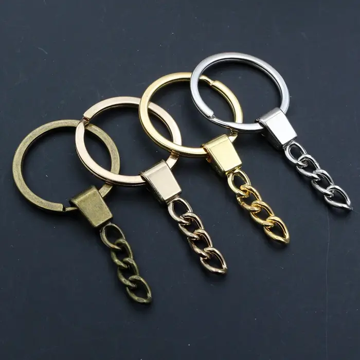 10pcs trousseau accessoires 30mm anneau avec 50mm longue chaîne porte-clés
