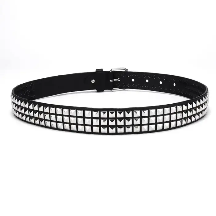 Ceinture à rivets en perles carrées, ceinture pyramide en métal, ceinture en denim à matériel punk pour hommes et femmes, ceinture Y2K