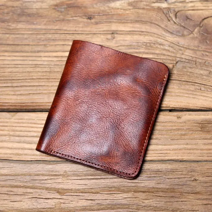 NZPJ-Portefeuille en cuir rétro pour hommes et femmes, porte-monnaie ultra-fin, couche supérieure en cuir de vachette, pince à documents verticale, court, jeune