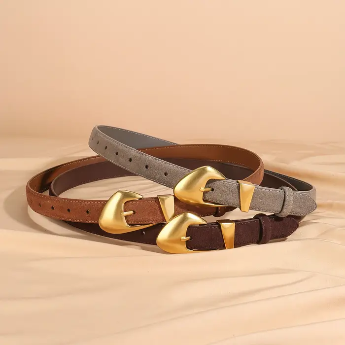 Ceinture de luxe en cuir de vache et daim pour femmes, Style Vintage avec boucle dorée, ceinture de 