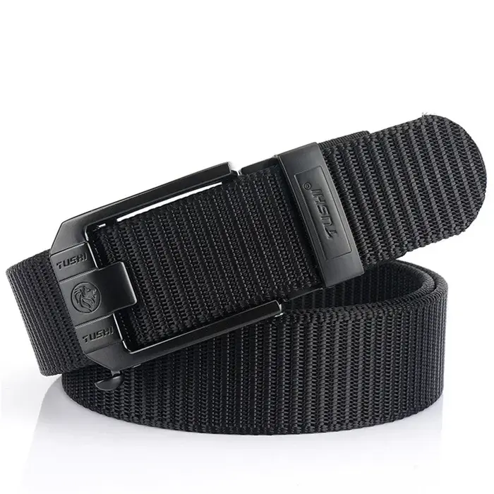 Ceintures en toile à boucle automatique en métal de luxe pour hommes, sangle en Nylon épais et robus