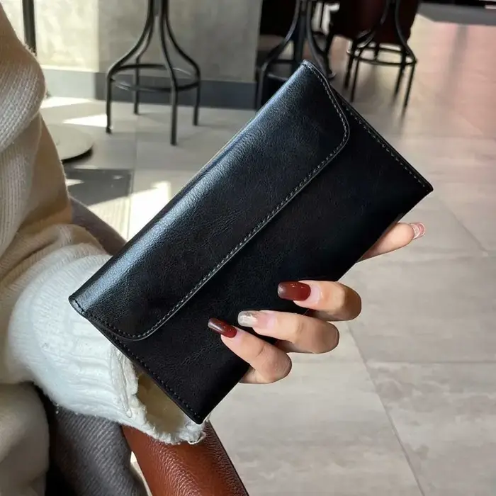 Portefeuille long luxueux en cuir véritable pour femme