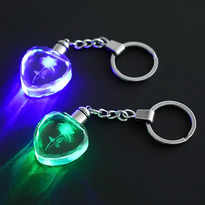 Mode coloré fée Rose fleur motif amour forme cristal strass lumière LED porte-clés amant