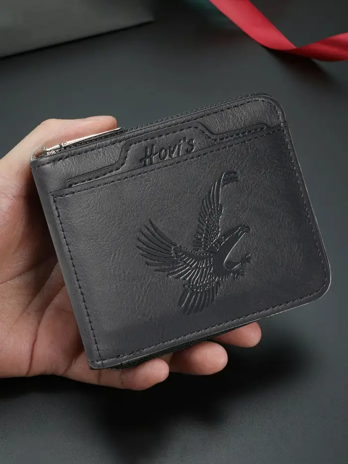  Portefeuille en cuir PU gaufré HOVIS Eagle pour hommes