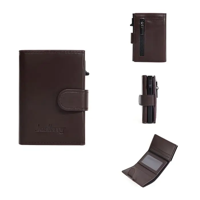 Baellerry Porte-cartes en aluminium pour homme avec bouton coulissant pop-up automatique, portefeuil