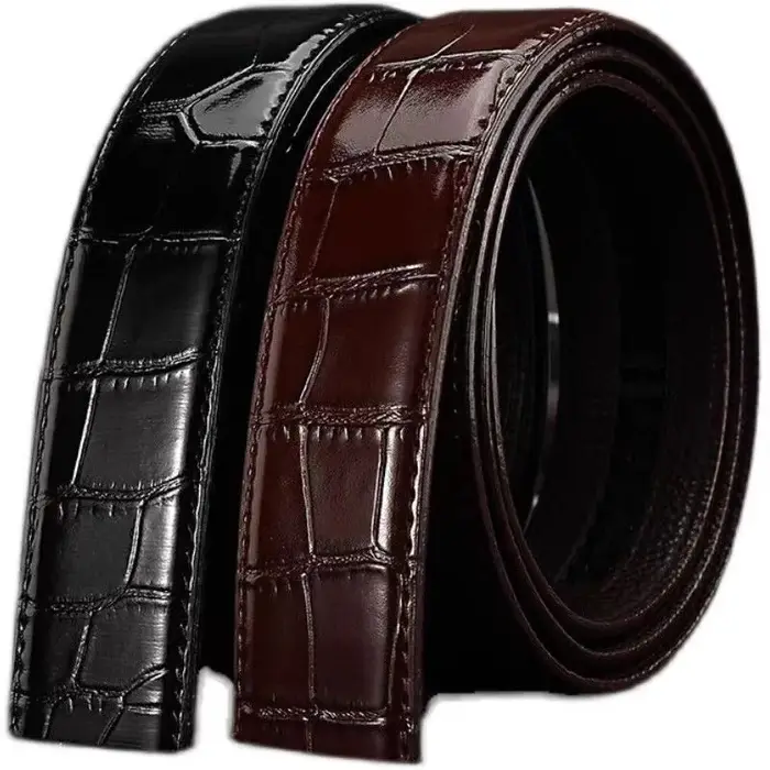 Ceintures à boucle automatique motif Crocodile pour hommes, en cuir véritable, à la mode, pour affaires, en cuir de vache pur