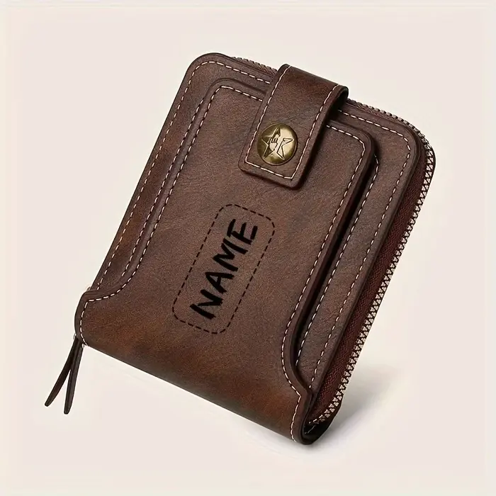 Portefeuille en PU pour homme avec nom personnalisé