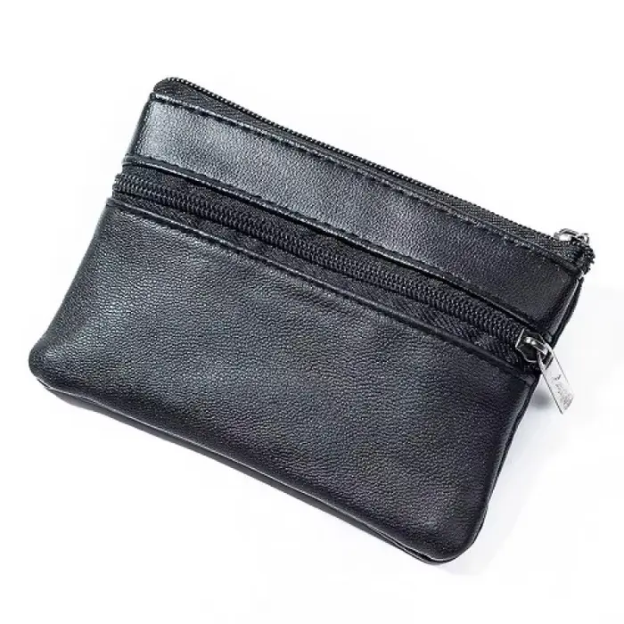 Porte-monnaie en cuir noir adapté aux hommes et aux femmes, mini portefeuilles à fermeture éclair, p