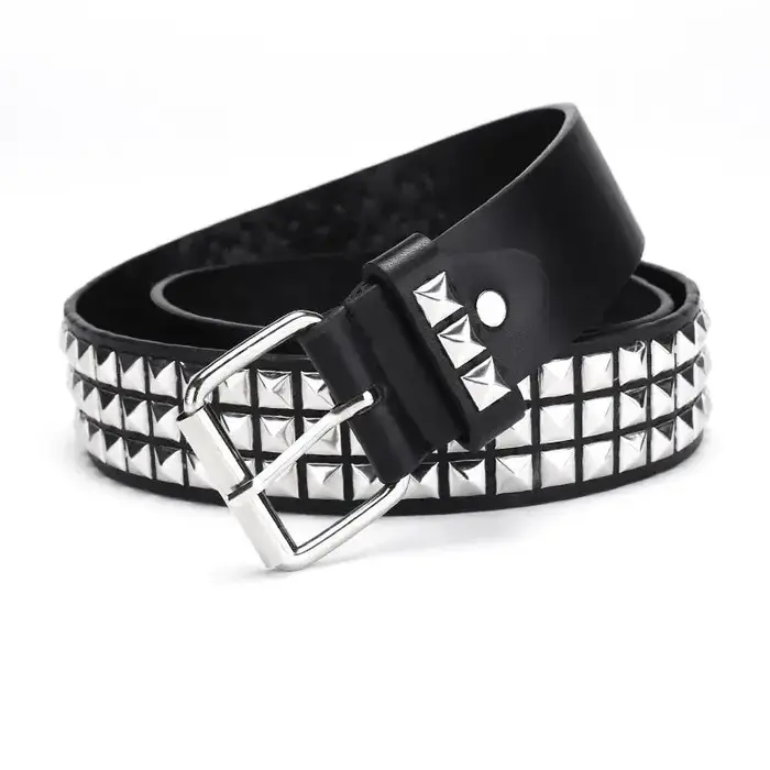 Ceinture à rivets en perles carrées, ceinture pyramide en métal, ceinture en denim à matériel punk pour hommes et femmes, ceinture Y2K
