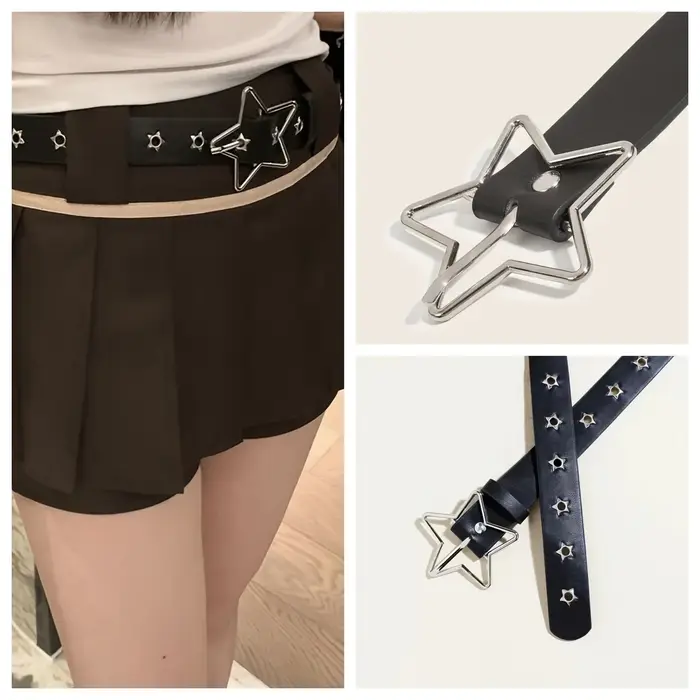 Ceinture Y2K Punk Star à œillets et rivets noirs