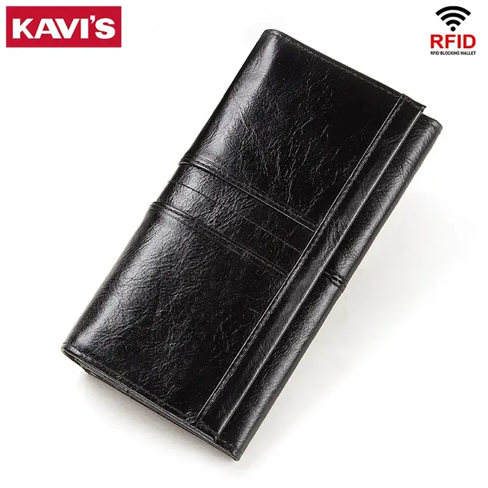 KAVIS Portefeuille long à trois volets pour femme, sac de crédit multi-cartes RFID de grande capacit