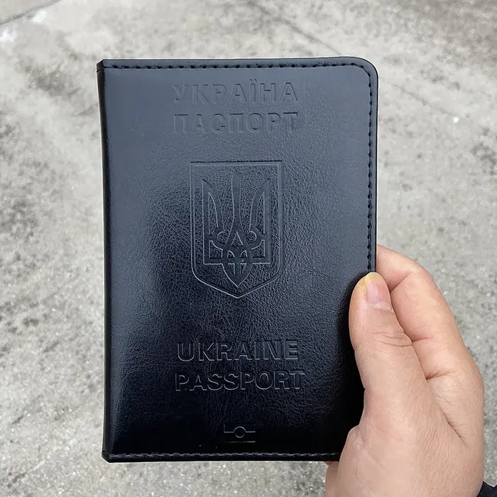 Porte-passeport en cuir PU pour hommes, étui portefeuille de voyage, couverture noire, Ukraine