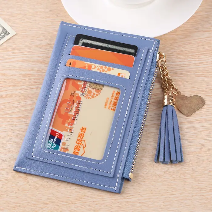 Portefeuille court à pompon en cuir Pu pour femmes, Mini porte-monnaie, pochette pour dames, porte-c