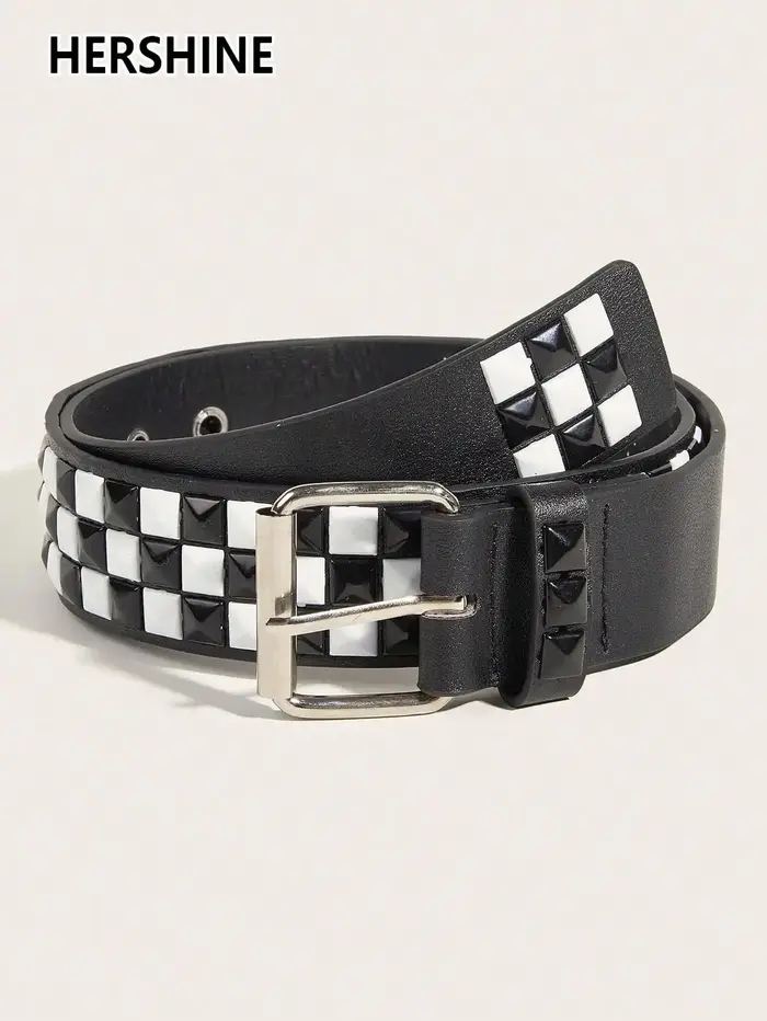 HERSHINE 1 pièce élégante ceinture en cuir à carreaux noir et blanc