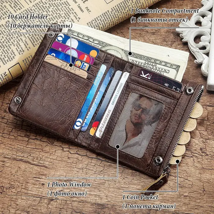 Portefeuille court en cuir véritable pour homme