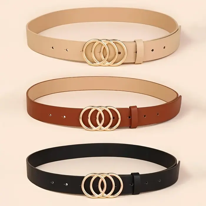 1 pièces doré Triple anneau boucle ceintures Simple couleur unie PU cuir ceinture jean pantalon