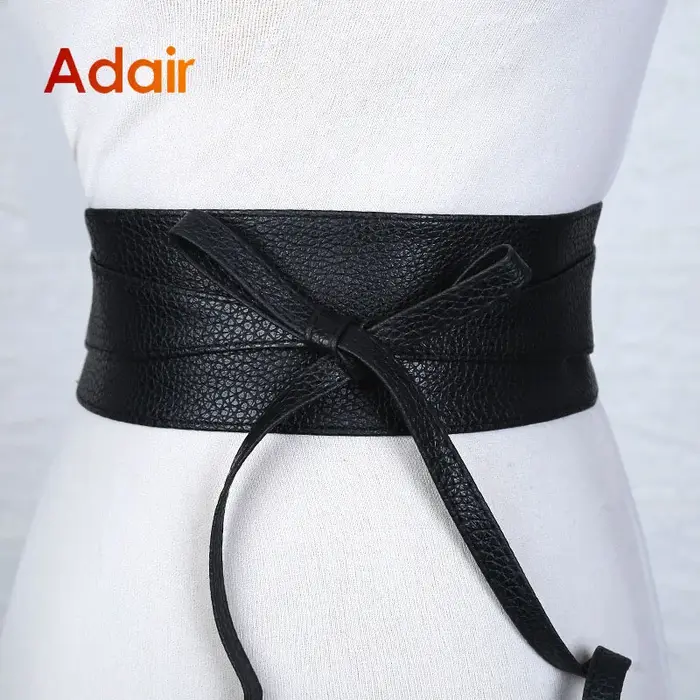 Mode femmes ceinture pour robe en cuir nœud papillon larges ceintures