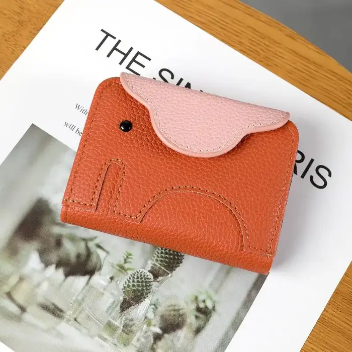 Portefeuille portable en cuir motif éléphant de dessin animé pour femme, porte-cartes multiples, mig