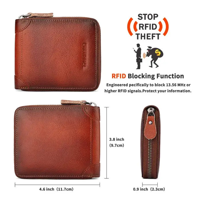 Portefeuille Homme à Zip Intégral en Cuir Italien Antique CHANPINCL – Poche à Monnaie