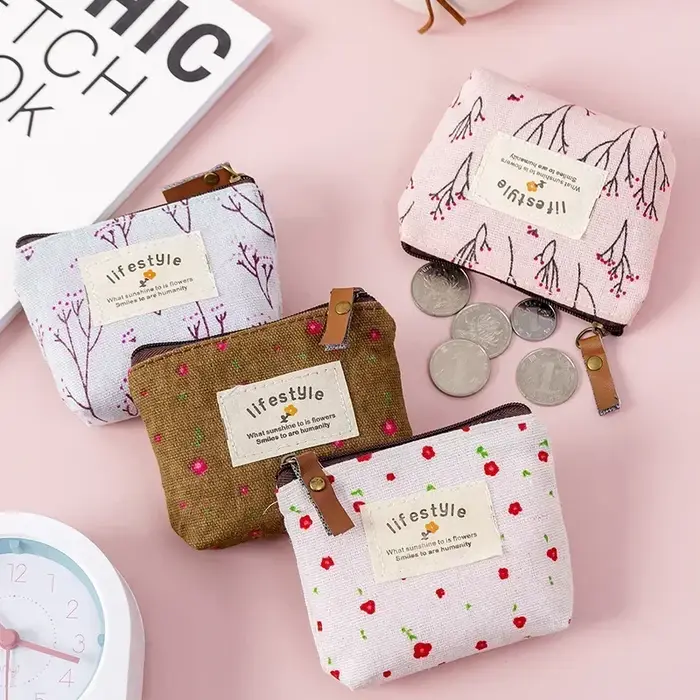 Porte-monnaie floral frais pour femmes, portefeuille, sac à fermeture éclair, changement de poudres,