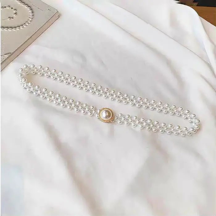 Ceinture Élastique Élégante pour Femme avec Chaîne de Perles