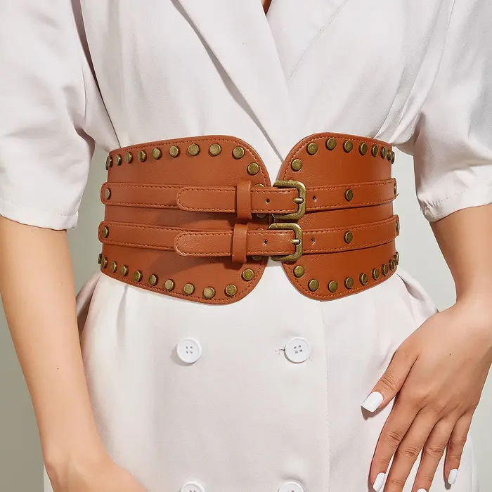 Ceinture en cuir PU à rivets Vintage pour femmes