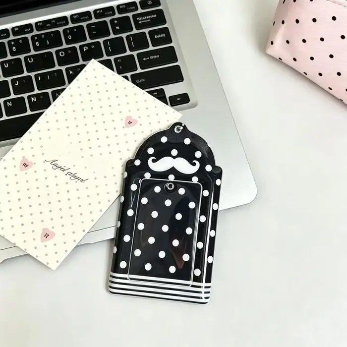 Porte-cartes à pois motif moustache