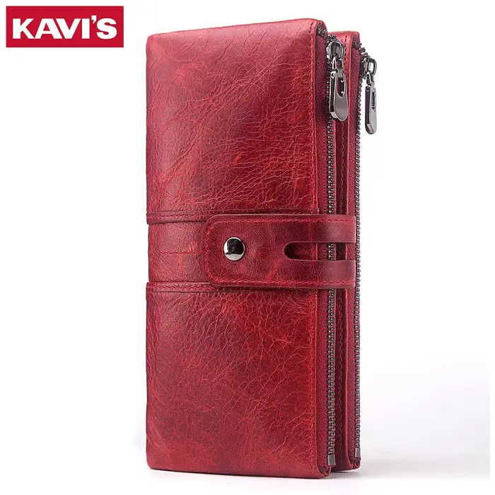 KAVIS – portefeuille Long en cuir véritable pour femmes