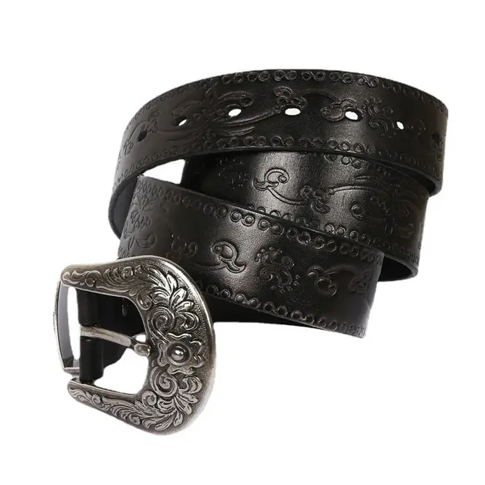 IEFB hommes ceinture en relief en cuir sculpture florale véritable ceintures