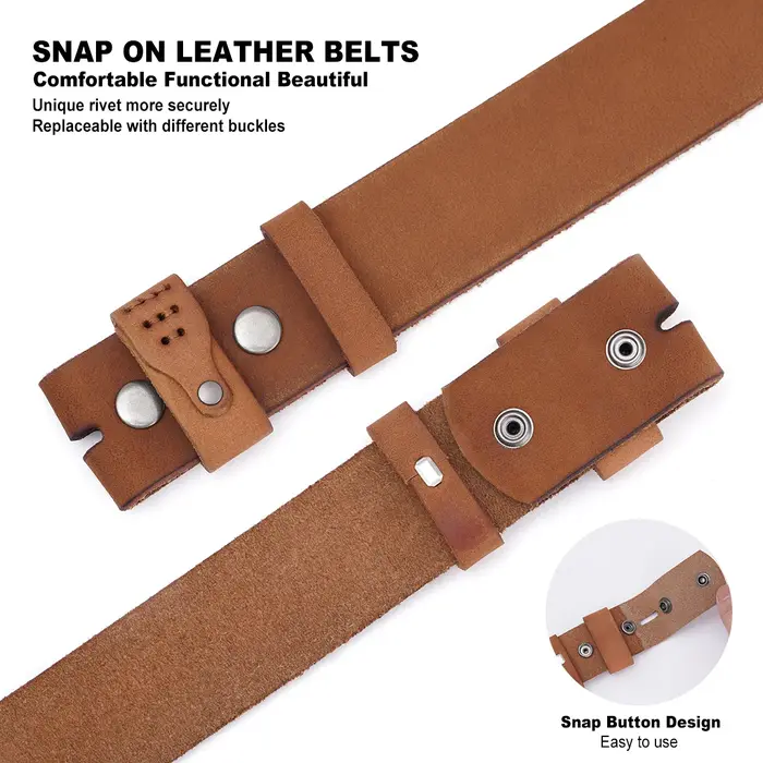 BISON DENIM Ceinture pour hommes en cuir véritable, ceintures vintage en cuir sans boucle, ajustement réglable pour un style décontracté et vintage