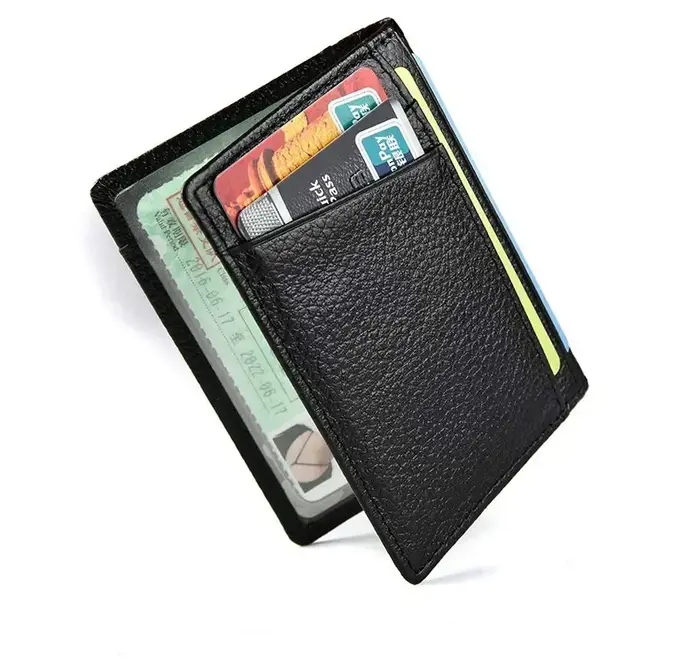 Portefeuille souple Super mince 100% cuir véritable, Mini portefeuille pour cartes de crédit, porte-cartes pour hommes, portefeuille fin et petit