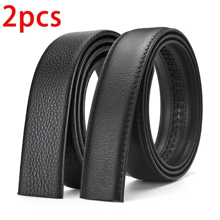 2 pièces ceinture pour hommes mode sans boucle ceintures haut de gamme noir souple en cuir PU hommes