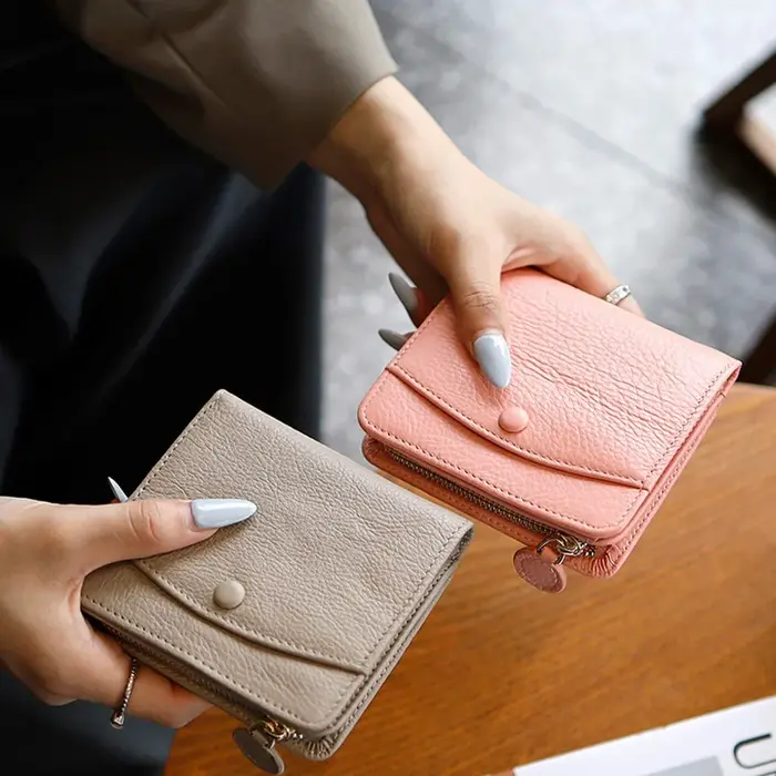 Porte-monnaie compact en cuir PU texturé litchi