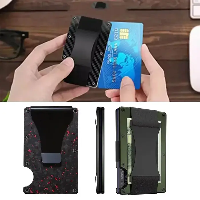 Porte-carte en métal Ultra-fin minimaliste pour hommes version multilingueRFIDAporte-carte de crédit antivol