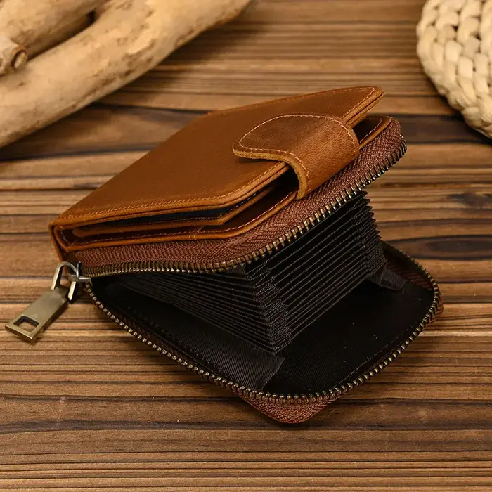 Luufan hommes porte-carte de crédit en cuir véritable sac à main pour cartes étui court portefeuille moraillon