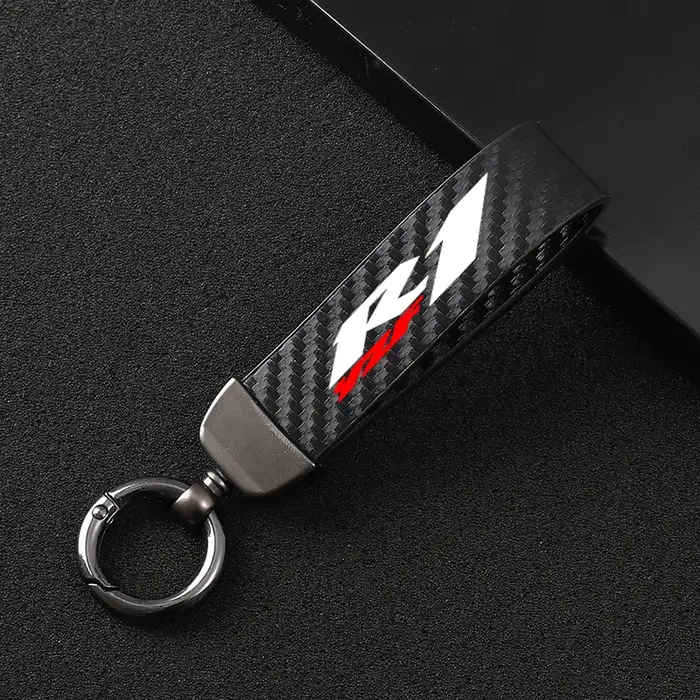 Porte-clés en corde de cuir et fibre de carbone pour moto