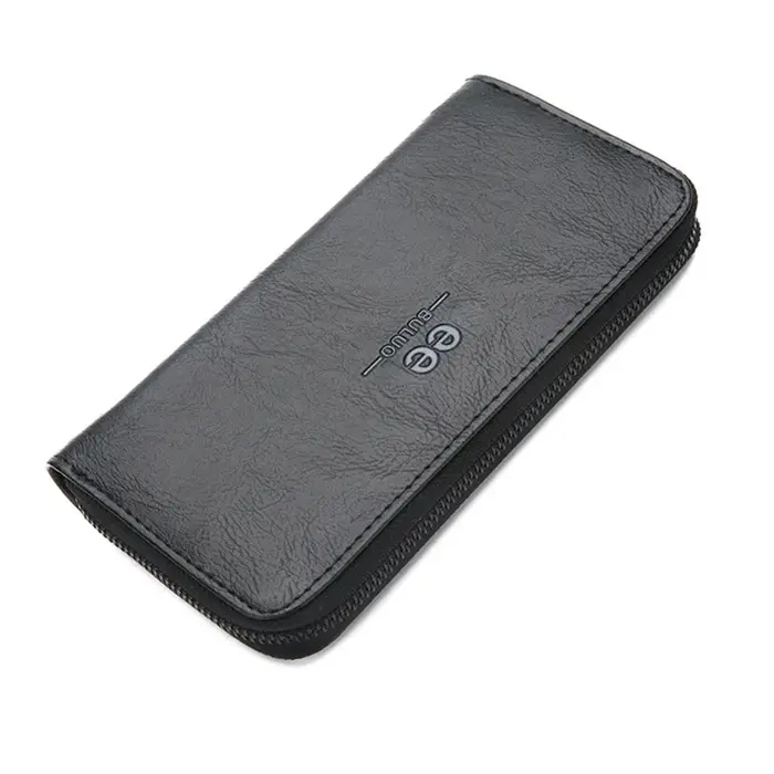 Portefeuille long en cuir pour hommes – Porte-monnaie intelligent de marque avec porte-carte de créd