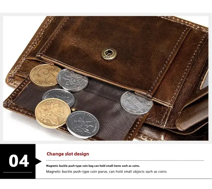 Portefeuille en cuir véritable pour hommes avec poche pour pièces de monnaie porte-monnaie antivol