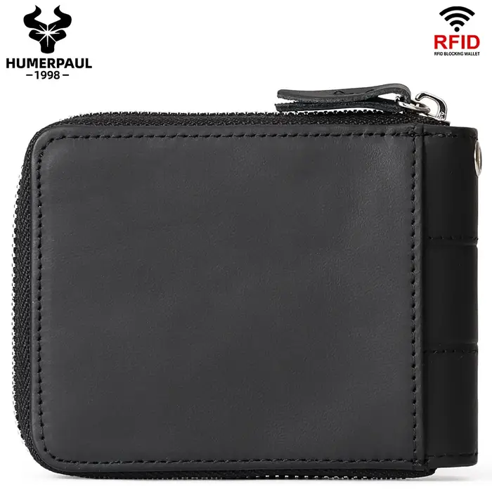 Portefeuille double pliable pour homme en cuir de vachette