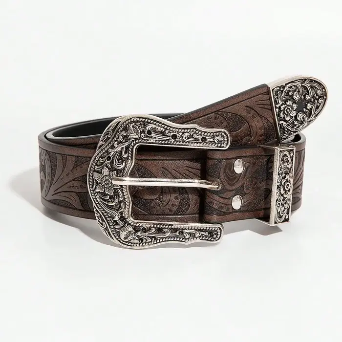 Ceinture marron sculptée de style bohème vintage pour hommes
