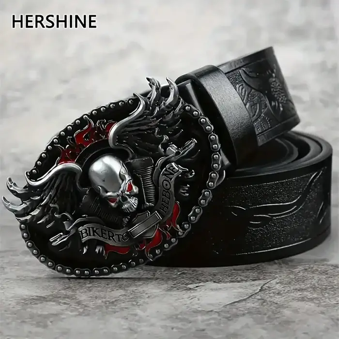 HERSHINE Ceinture en cuir gaufré vintage pour homme (1 pièce)