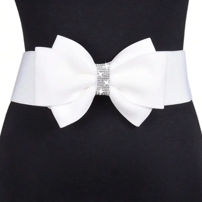 Ceinture blanche à nœud large et élastique pour femmes, ceinture de robe de soirée scintillante avec nœud, ceintures élégantes pour demoiselles d'honneur, tailles S à XL disponibles