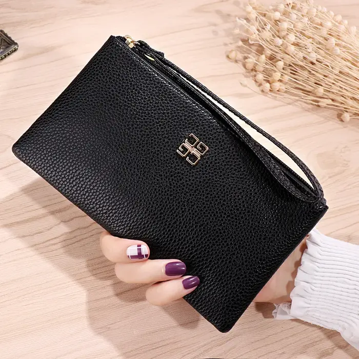 Femmes Long portefeuille décontracté Litchi Grain PU cuir dame fermeture éclair téléphone poche porte-carte de crédit femme sac à main monnaie sac d'argent pochette